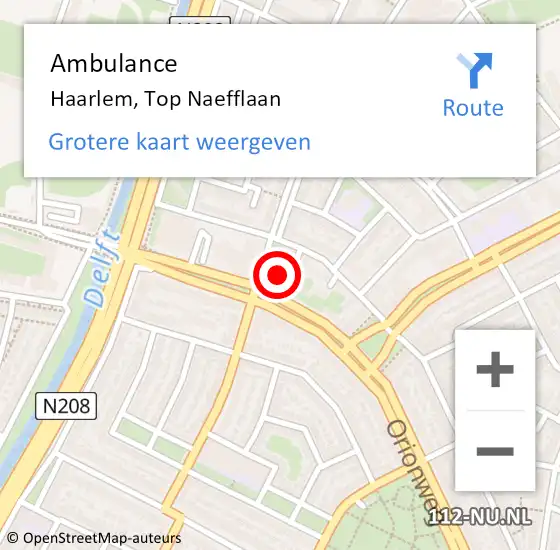 Locatie op kaart van de 112 melding: Ambulance Haarlem, Top Naefflaan op 18 juli 2024 18:45