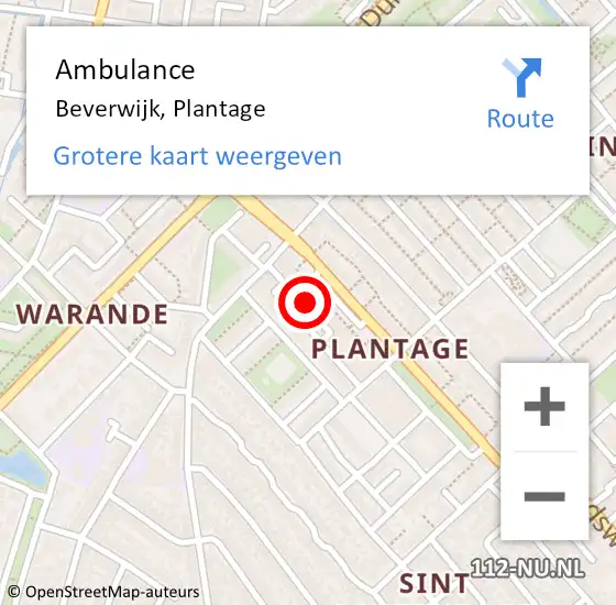 Locatie op kaart van de 112 melding: Ambulance Beverwijk, Plantage op 18 juli 2024 18:46