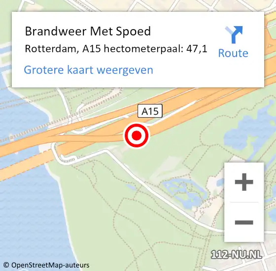 Locatie op kaart van de 112 melding: Brandweer Met Spoed Naar Rotterdam, A15 hectometerpaal: 47,1 op 18 juli 2024 18:54