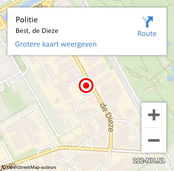 Locatie op kaart van de 112 melding: Politie Best, de Dieze op 18 juli 2024 19:04