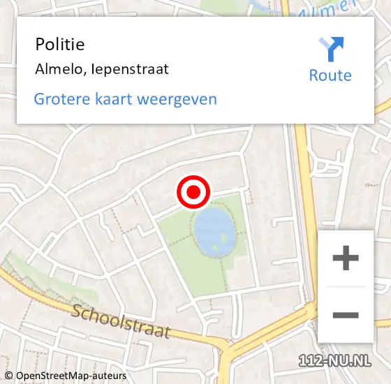 Locatie op kaart van de 112 melding: Politie Almelo, Iepenstraat op 18 juli 2024 19:08