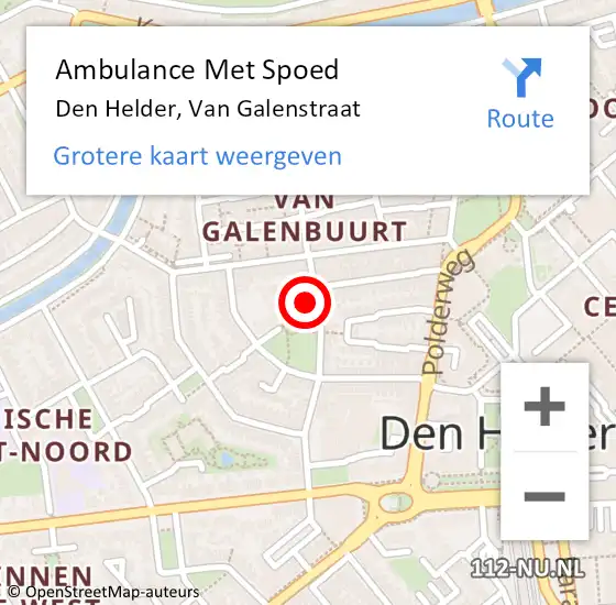 Locatie op kaart van de 112 melding: Ambulance Met Spoed Naar Den Helder, Van Galenstraat op 18 juli 2024 19:19