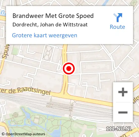 Locatie op kaart van de 112 melding: Brandweer Met Grote Spoed Naar Dordrecht, Johan de Wittstraat op 18 juli 2024 19:23