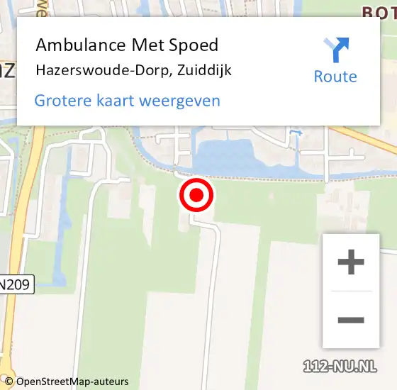 Locatie op kaart van de 112 melding: Ambulance Met Spoed Naar Hazerswoude-Dorp, Zuiddijk op 18 juli 2024 19:31