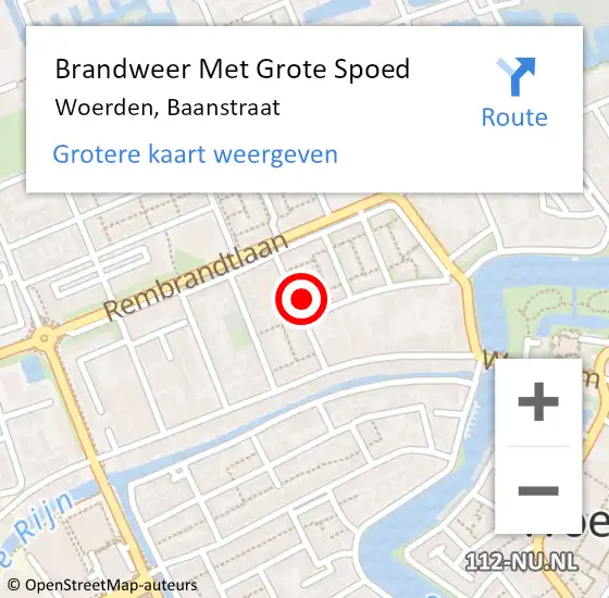 Locatie op kaart van de 112 melding: Brandweer Met Grote Spoed Naar Woerden, Baanstraat op 18 juli 2024 19:32