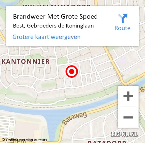 Locatie op kaart van de 112 melding: Brandweer Met Grote Spoed Naar Best, Gebroeders de Koninglaan op 18 juli 2024 19:35