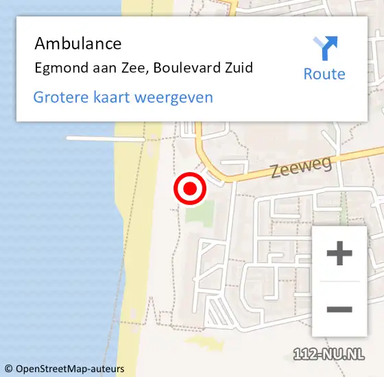 Locatie op kaart van de 112 melding: Ambulance Egmond aan Zee, Boulevard Zuid op 18 juli 2024 19:36