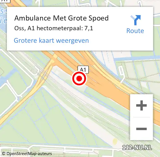 Locatie op kaart van de 112 melding: Ambulance Met Grote Spoed Naar Oss, A1 hectometerpaal: 7,1 op 18 juli 2024 20:07