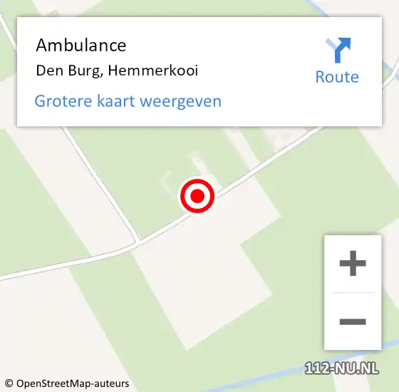 Locatie op kaart van de 112 melding: Ambulance Den Burg, Hemmerkooi op 18 juli 2024 20:07