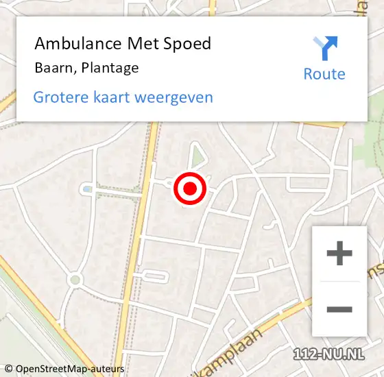 Locatie op kaart van de 112 melding: Ambulance Met Spoed Naar Baarn, Plantage op 13 oktober 2014 15:11