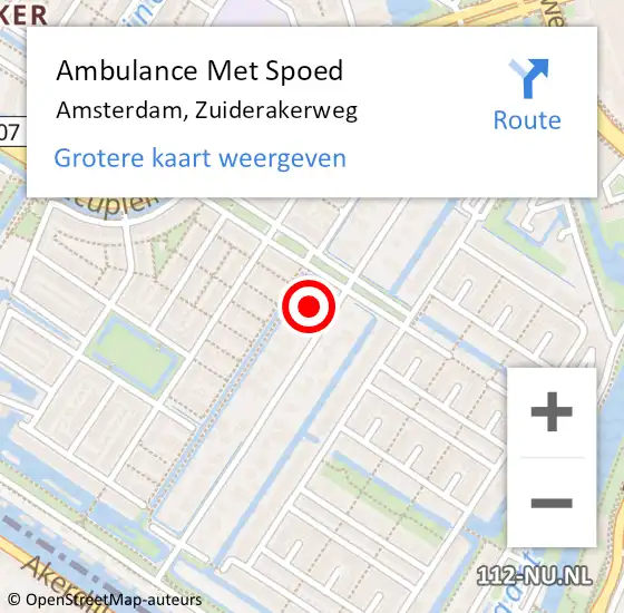 Locatie op kaart van de 112 melding: Ambulance Met Spoed Naar Amsterdam, Zuiderakerweg op 18 juli 2024 20:33