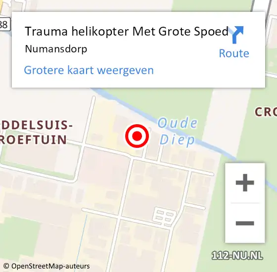 Locatie op kaart van de 112 melding: Trauma helikopter Met Grote Spoed Naar Numansdorp op 18 juli 2024 20:36
