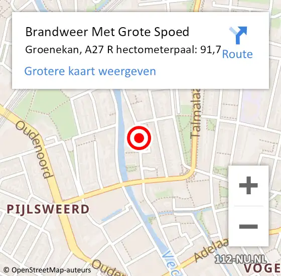 Locatie op kaart van de 112 melding: Brandweer Met Grote Spoed Naar Groenekan, A27 R hectometerpaal: 91,7 op 13 oktober 2014 15:12