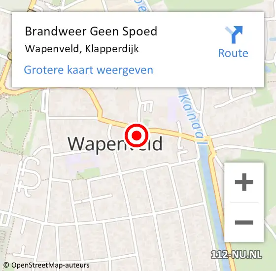 Locatie op kaart van de 112 melding: Brandweer Geen Spoed Naar Wapenveld, Klapperdijk op 18 juli 2024 21:03