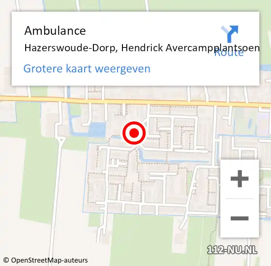 Locatie op kaart van de 112 melding: Ambulance Hazerswoude-Dorp, Hendrick Avercampplantsoen op 13 oktober 2014 15:14