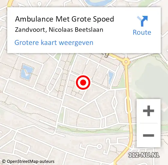 Locatie op kaart van de 112 melding: Ambulance Met Grote Spoed Naar Zandvoort, Nicolaas Beetslaan op 18 juli 2024 21:24