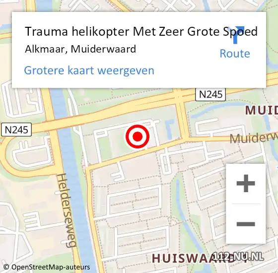 Locatie op kaart van de 112 melding: Trauma helikopter Met Zeer Grote Spoed Naar Alkmaar, Muiderwaard op 18 juli 2024 21:32