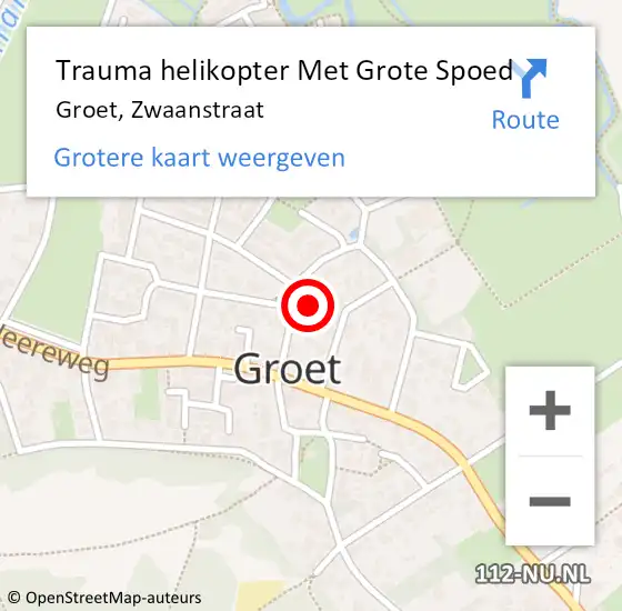 Locatie op kaart van de 112 melding: Trauma helikopter Met Grote Spoed Naar Groet, Zwaanstraat op 18 juli 2024 21:49