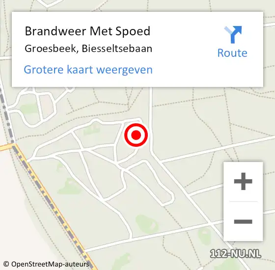 Locatie op kaart van de 112 melding: Brandweer Met Spoed Naar Groesbeek, Biesseltsebaan op 18 juli 2024 21:50