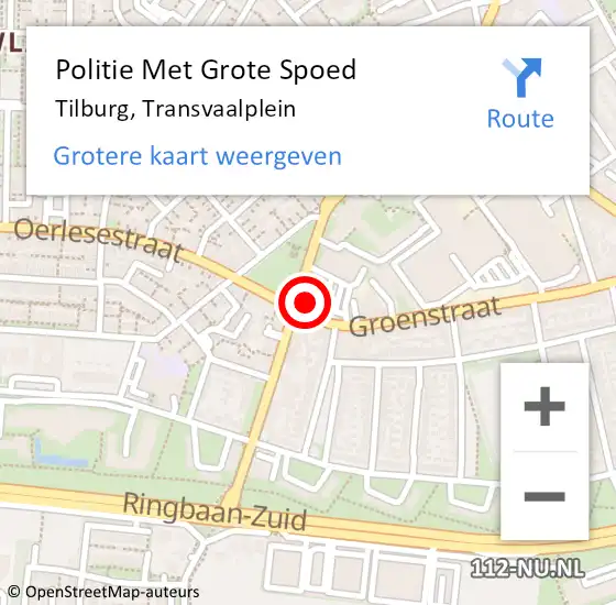 Locatie op kaart van de 112 melding: Politie Met Grote Spoed Naar Tilburg, Transvaalplein op 18 juli 2024 22:06