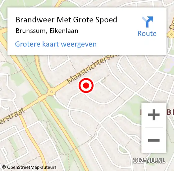 Locatie op kaart van de 112 melding: Brandweer Met Grote Spoed Naar Brunssum, Eikenlaan op 18 juli 2024 22:23