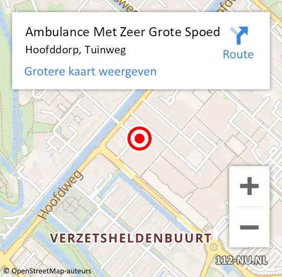 Locatie op kaart van de 112 melding: Ambulance Met Zeer Grote Spoed Naar Hoofddorp, Tuinweg op 18 juli 2024 22:25