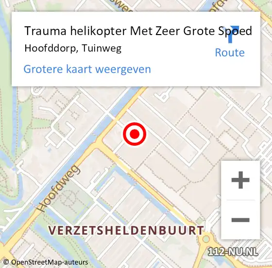 Locatie op kaart van de 112 melding: Trauma helikopter Met Zeer Grote Spoed Naar Hoofddorp, Tuinweg op 18 juli 2024 22:26
