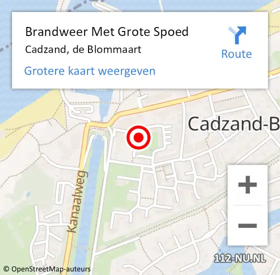 Locatie op kaart van de 112 melding: Brandweer Met Grote Spoed Naar Cadzand, de Blommaart op 18 juli 2024 22:36