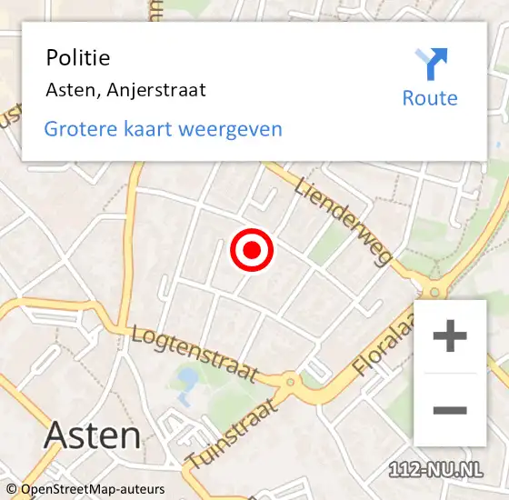 Locatie op kaart van de 112 melding: Politie Asten, Anjerstraat op 18 juli 2024 22:46