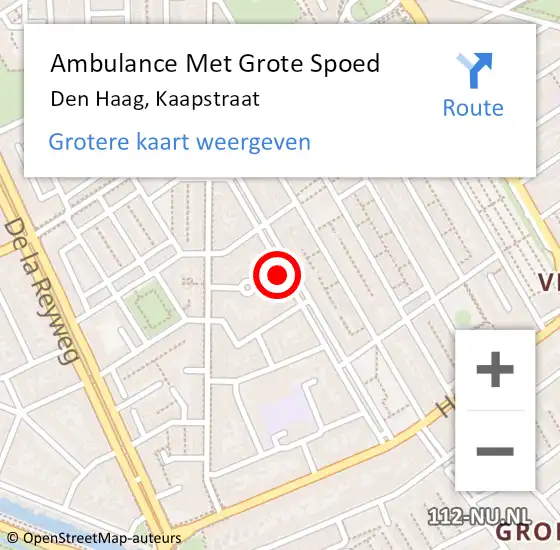 Locatie op kaart van de 112 melding: Ambulance Met Grote Spoed Naar Den Haag, Kaapstraat op 18 juli 2024 22:51