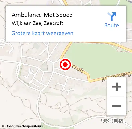 Locatie op kaart van de 112 melding: Ambulance Met Spoed Naar Wijk aan Zee, Zeecroft op 19 juli 2024 00:11