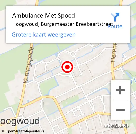 Locatie op kaart van de 112 melding: Ambulance Met Spoed Naar Hoogwoud, Burgemeester Breebaartstraat op 19 juli 2024 00:50