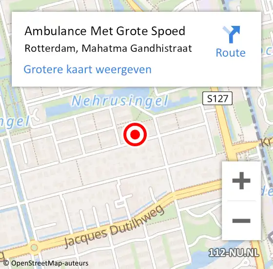 Locatie op kaart van de 112 melding: Ambulance Met Grote Spoed Naar Rotterdam, Mahatma Gandhistraat op 19 juli 2024 01:01