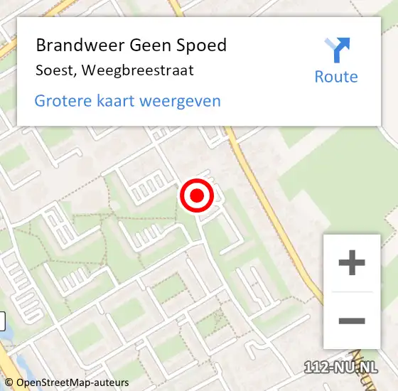 Locatie op kaart van de 112 melding: Brandweer Geen Spoed Naar Soest, Weegbreestraat op 19 juli 2024 01:04