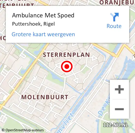 Locatie op kaart van de 112 melding: Ambulance Met Spoed Naar Puttershoek, Rigel op 19 juli 2024 01:53