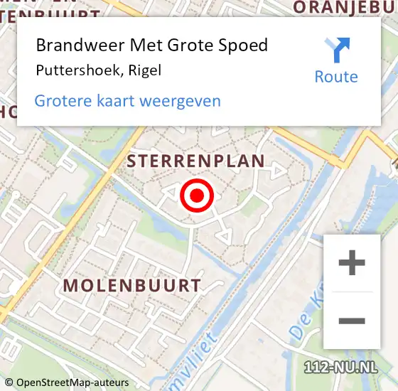 Locatie op kaart van de 112 melding: Brandweer Met Grote Spoed Naar Puttershoek, Rigel op 19 juli 2024 02:18