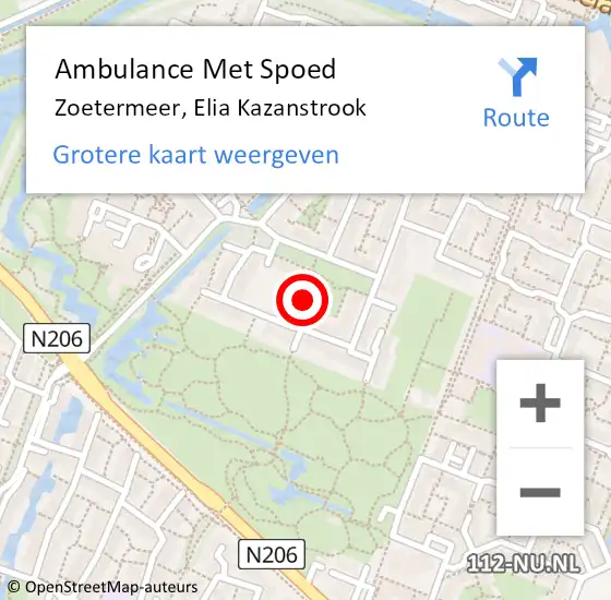 Locatie op kaart van de 112 melding: Ambulance Met Spoed Naar Zoetermeer, Elia Kazanstrook op 19 juli 2024 02:51