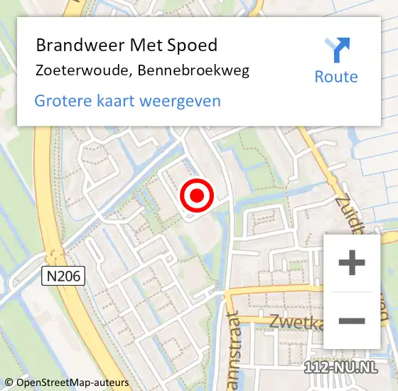 Locatie op kaart van de 112 melding: Brandweer Met Spoed Naar Zoeterwoude, Bennebroekweg op 19 juli 2024 04:28