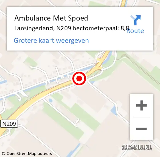 Locatie op kaart van de 112 melding: Ambulance Met Spoed Naar Lansingerland, N209 hectometerpaal: 8,8 op 19 juli 2024 06:01