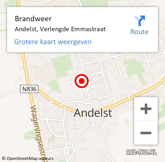 Locatie op kaart van de 112 melding: Brandweer Andelst, Verlengde Emmastraat op 19 juli 2024 06:55