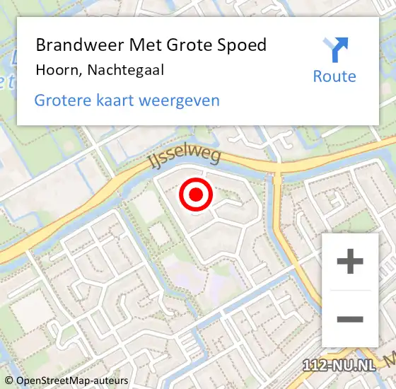 Locatie op kaart van de 112 melding: Brandweer Met Grote Spoed Naar Hoorn, Nachtegaal op 19 juli 2024 07:38