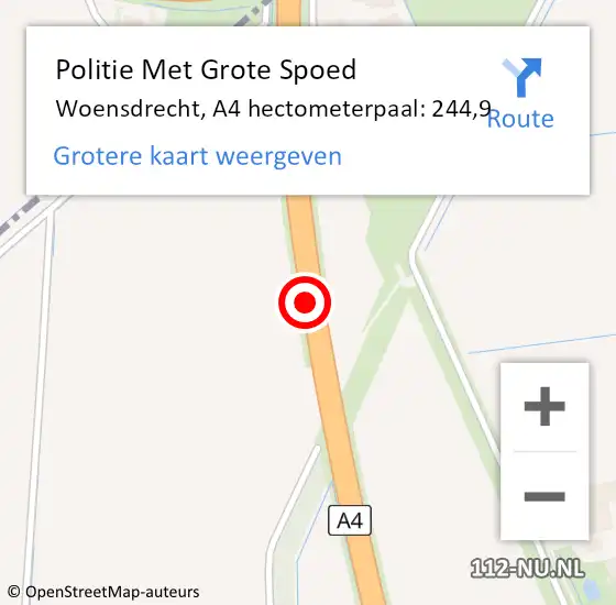 Locatie op kaart van de 112 melding: Politie Met Grote Spoed Naar Woensdrecht, A4 hectometerpaal: 244,9 op 19 juli 2024 07:58