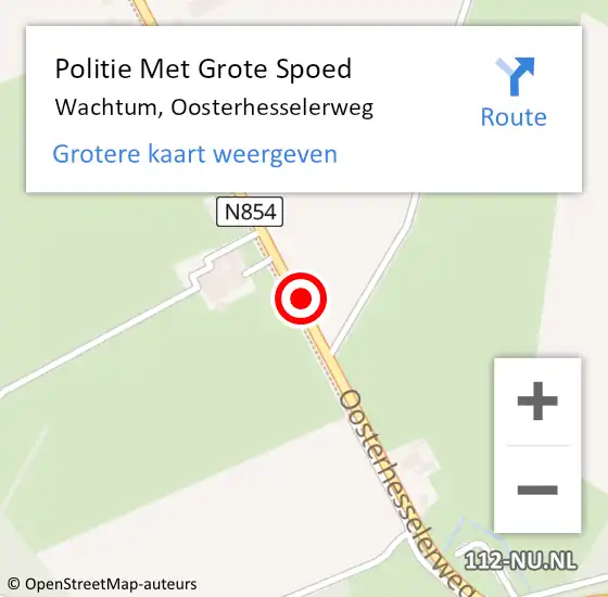 Locatie op kaart van de 112 melding: Politie Met Grote Spoed Naar Wachtum, Oosterhesselerweg op 19 juli 2024 08:00