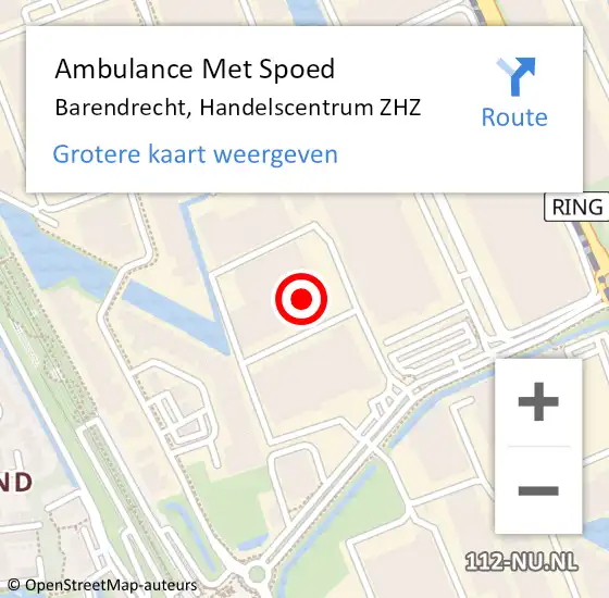 Locatie op kaart van de 112 melding: Ambulance Met Spoed Naar Barendrecht, Handelscentrum ZHZ op 19 juli 2024 08:59