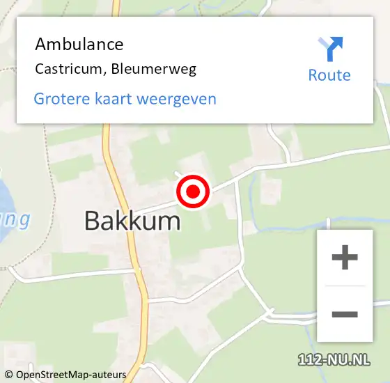 Locatie op kaart van de 112 melding: Ambulance Castricum, Bleumerweg op 19 juli 2024 09:05