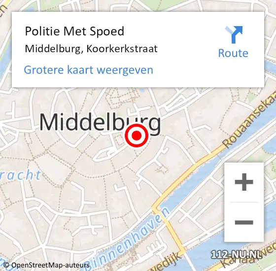 Locatie op kaart van de 112 melding: Politie Met Spoed Naar Middelburg, Koorkerkstraat op 19 juli 2024 09:46