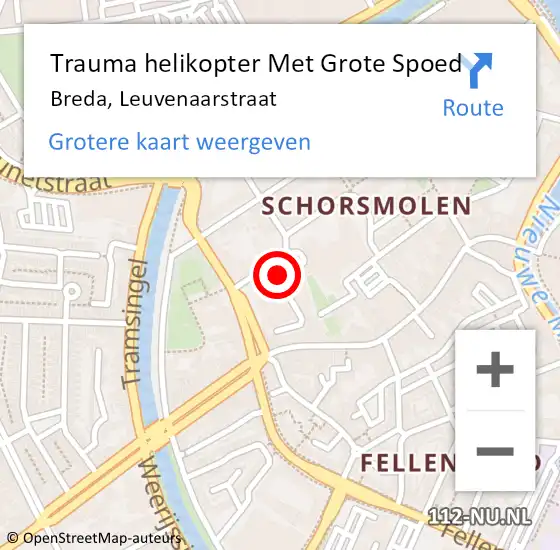 Locatie op kaart van de 112 melding: Trauma helikopter Met Grote Spoed Naar Breda, Leuvenaarstraat op 19 juli 2024 09:58