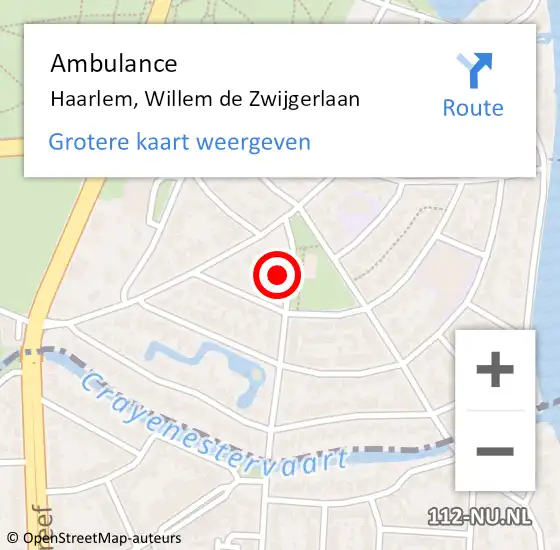 Locatie op kaart van de 112 melding: Ambulance Haarlem, Willem de Zwijgerlaan op 19 juli 2024 10:09