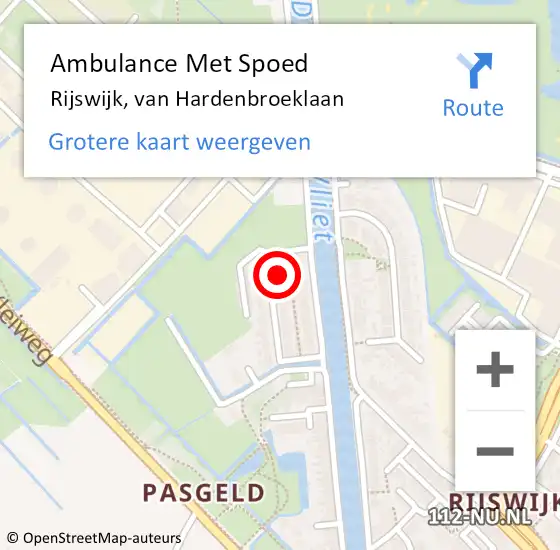 Locatie op kaart van de 112 melding: Ambulance Met Spoed Naar Rijswijk, van Hardenbroeklaan op 19 juli 2024 10:13