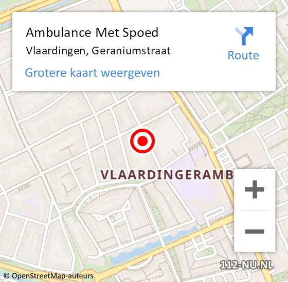 Locatie op kaart van de 112 melding: Ambulance Met Spoed Naar Vlaardingen, Geraniumstraat op 19 juli 2024 10:23